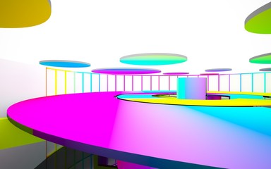 Abstract white and colored gradient  interior multilevel public space with window. 3D illustration and rendering.