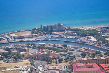 View of the Italian resort town of Terracina from the slope of the mountain