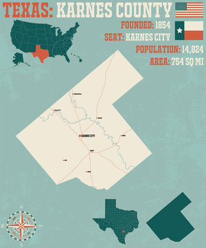 Detailed Map Of Karnes County In Texas, USA