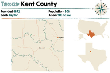 Detailed map of Kent County in Texas, USA