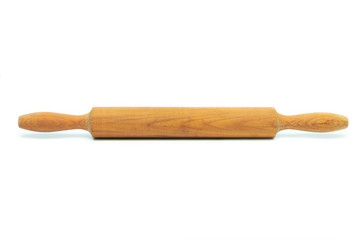 wooden kitchen rolling pin for rolling out dough on white background