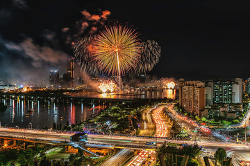 Fireworks Festival and Seoul City, South Korea.