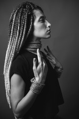 Portrait of unusual woman with ropes. Black and white