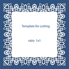 Greeting card with openwork border, paper doily under the cake, template for cutting, wedding invitation, decorative plate is laser cut, vector illustrations.
