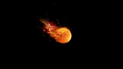 Tennis ball in fire. The sport, game, speed concept