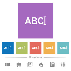 Typing text with cursor flat white icons in square backgrounds