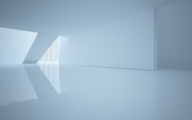 Abstract white interior multilevel public space with window. 3D illustration and rendering.