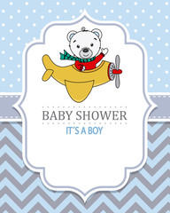 Bear piloting a plane. Baby shower card