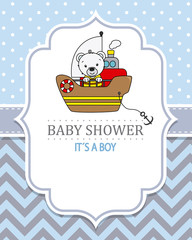 Bear on a boat. Baby shower card
