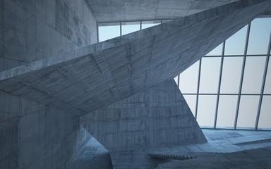 Obraz premium Abstract white and concrete interior multilevel public space with window. 3D illustration and rendering.