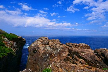 Fototapeta na wymiar 三陸海岸国立公園。重茂半島、魹ヶ崎より太平洋を臨む。宮古　岩手　日本。５月下旬。