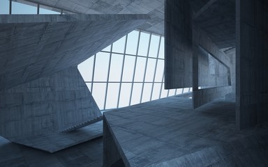 Abstract white and concrete interior multilevel public space with window. 3D illustration and rendering.