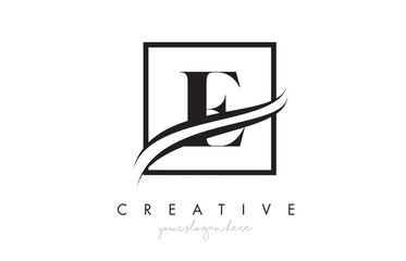 Obraz premium E Letter Logo Design with Square Swoosh Border and Creative Icon Design.