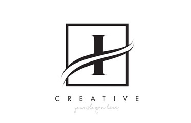 I Letter Logo Design with Square Swoosh Border and Creative Icon Design.