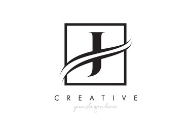 J Letter Logo Design with Square Swoosh Border and Creative Icon Design.