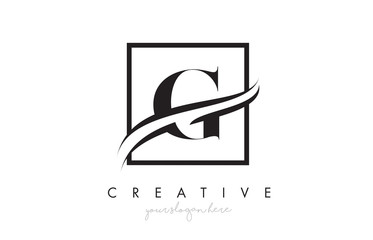 G Letter Logo Design with Square Swoosh Border and Creative Icon Design.