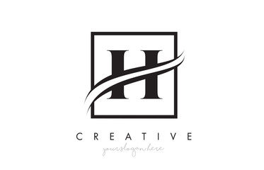 H Letter Logo Design with Square Swoosh Border and Creative Icon Design.