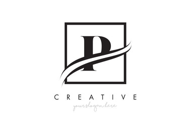 P Letter Logo Design with Square Swoosh Border and Creative Icon Design.