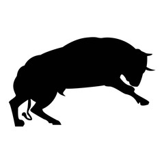 Silhouette Of A Huge Angry Bull On A White Background