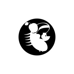 Small Hedgehog With An Apple On His Back. Elvis Hairstyle. Negative Space Logo