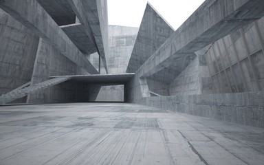 Abstract white and concrete interior multilevel public space with window. 3D illustration and rendering.