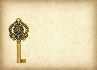 Statue of justice on old paper background, law concept