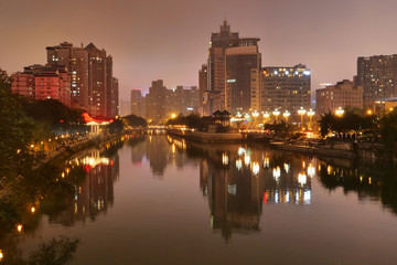 Nighttime Cityscape reflections on the water