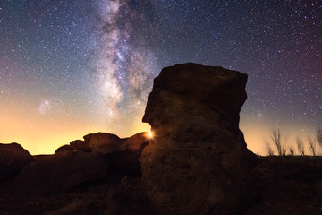 Big stone and milky way galaxy