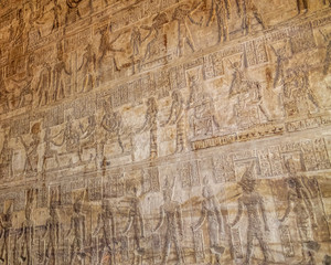 Obraz premium Ancient Egyptian temple Amon Ra in Luxor with columns and beautiful bas-reliefs Pharaoh's cult