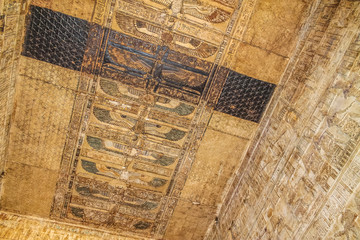 Ancient Egyptian temple Amon Ra in Luxor with columns and beautiful bas-reliefs Pharaoh's cult