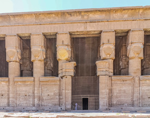 Ancient Egyptian temple Amon Ra in Luxor with columns and beautiful bas-reliefs Pharaoh's cult