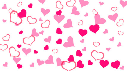 Red on White background Vector. A sample of wallpaper design, textiles, packaging, printing, holiday invitation for Valentine's Day. Festive background. Red hearts of confetti are flying.