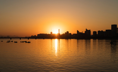 City Skyline at Sunset, Hangzhou, China