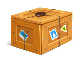 vector illustration of Sealed wooden box with stamps for sending by mail courier