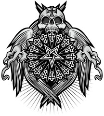Fototapeta premium Gothic coat of arms with skull, grunge vintage design t shirts