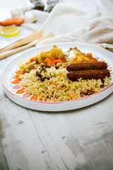 traditional moroccan dish couscous salad with Sausage