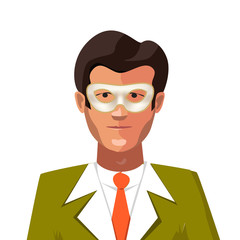 Man in white carnival mask, anonymity concept on white