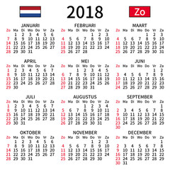 Dutch calendar 2018, Sunday