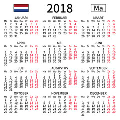 Dutch calendar 2018, Monday