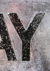 Written Wording in Distressed State Typography Found Letter Y