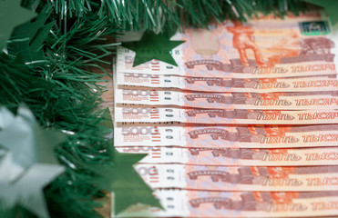 Russian banknotes on New Year's holiday