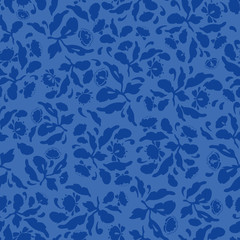Royal blue folk art floral pattern with blossoms. Surface pattern design.