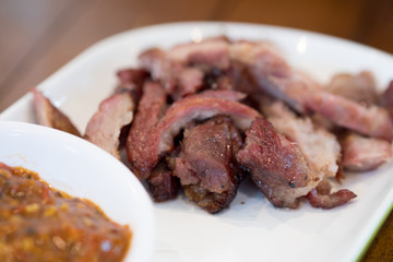 Grilled beef sliced and Thai spicy sauce