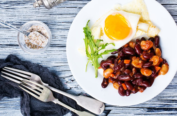 fried bean with fried eggs