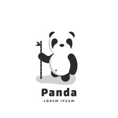 Cute panda with bamboo in hand. Vector