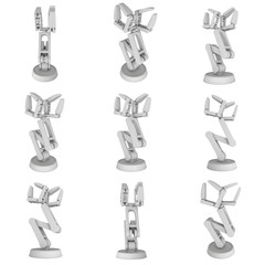 Robotic arm manufacture technology industry assembly mechanic hand 3d render illustration isolated on white set