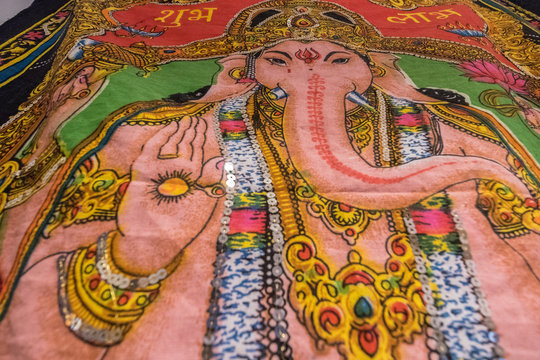 Ganesh Image Tapestry Close Up Detail