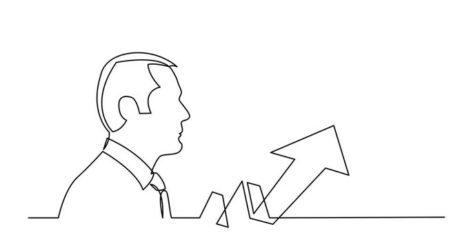 Self drawing line animation of profile portrait of businessman thinking about business grouth
