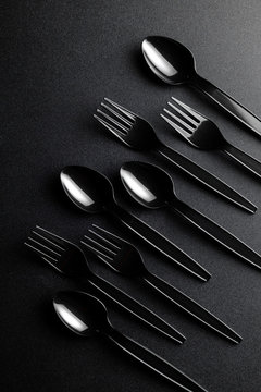 Black Plastic Spoon And Fork