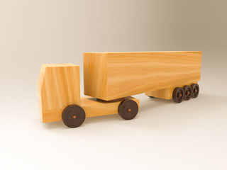 3D illustration and 3D rendering wooden truck on a white background.
